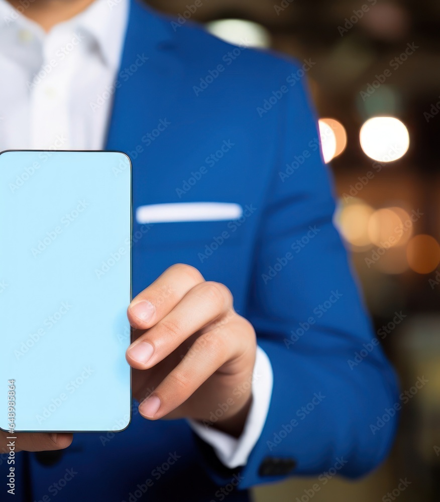 Aufkleber caucasian man well dressed handheld device background generative ai