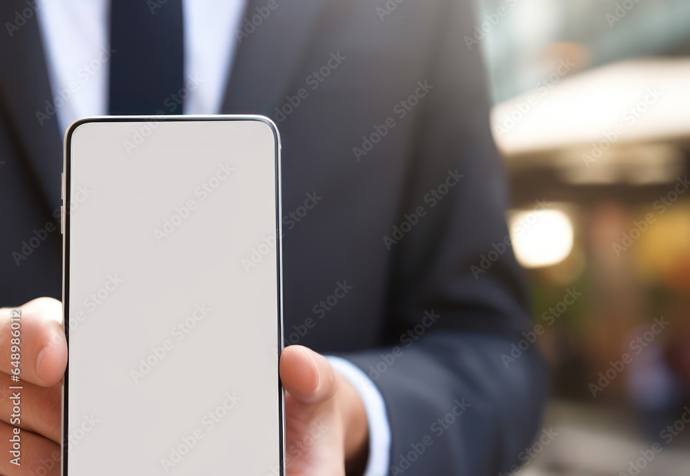 Aufkleber Caucasian Man With Handheld Device Background Generative AI