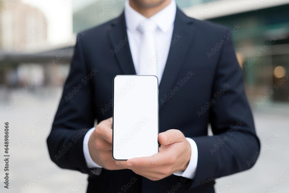 Aufkleber caucasian man with mobile phone backdrop generative ai