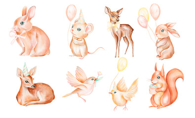 Watercolor Wild Animals Clipart perfect for Baby Shower, Sublimation, Scrapbooking. Fabric Print