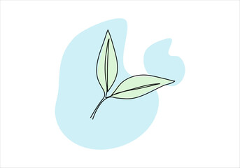 Plant one line drawing colored with pastel colors. Vector illustration.