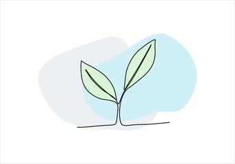 Plant one line drawing colored with pastel colors. Vector illustration.