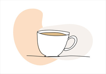 Cup one line drawing colored with pastel colors. Vector illustration.