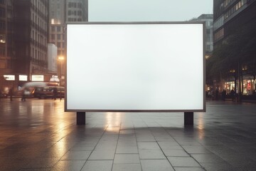 Blank billboard mockup on wet street after rain