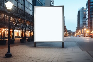 Blank mockup of vertical street poster billboard on city background