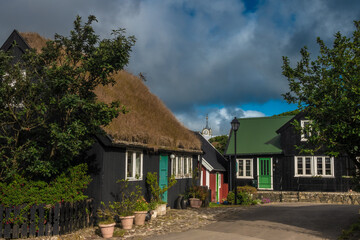 Fototapeta na wymiar Tinganes, the historical old town of Tórshavn, on Streymoy Island, the capital city of the Faroe Islands, a self-governing archipelago, part of the Kingdom of Denmark