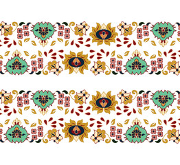 A pattern borders of flowers and leaves on a white background