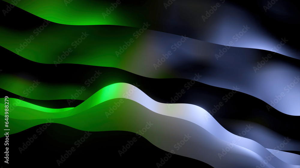 Poster moving stripes with reflection on black background. design. moving surface with wavy colored stripes