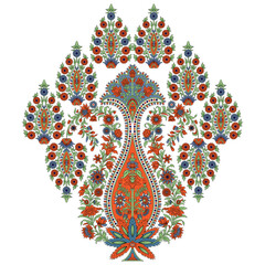 A vibrant peacock shaped vase abstracts surrounded by colorful flowers