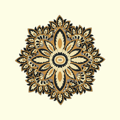 An intricate gold themed circular design on a neutral background