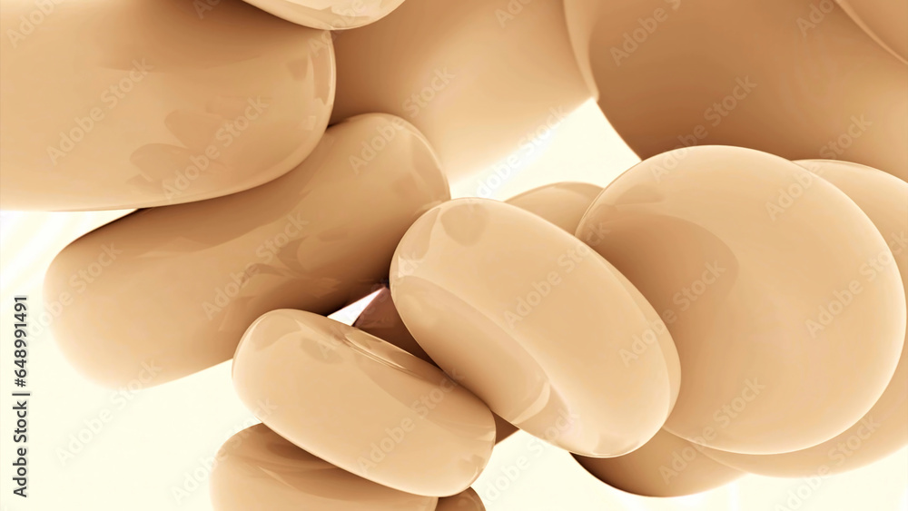 Poster glossy 3d figures move in spiral. design. round 3d tortillas move in rotating stream. smooth round f