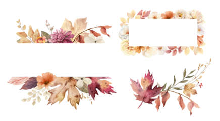 Watercolor set of flower wreaths with neutral flowers and leaves.  Arrangement for greeting cards, stationery, wedding invitations and decorations. Hand painted  illustration.