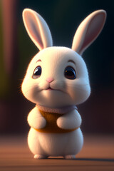 Cute adorable little bunny waving and smiling greeting me, unreal engine, cozy interior lighting, art station, detailed digital painting, cinematic, character design