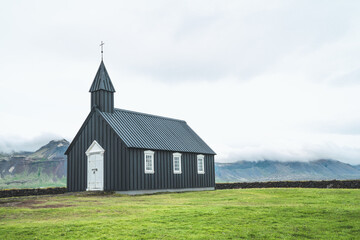 Fototapeta na wymiar Budir black church at the Snaesfellsnes peninsula in Iceland