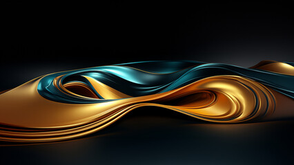 Schöner abstrakter futuristischer Hintergrund in welligen leuchtenden gold und grün Farben für Webdesign und Drucksachen als Vorlage Querformat, ai generativ