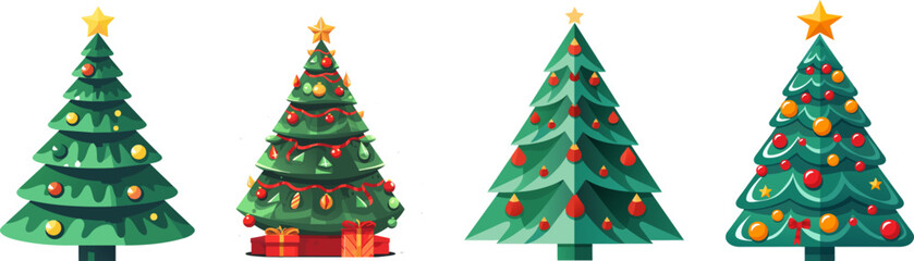 Collection of Christmas trees, modern flat design. Can be used for printed materials - leaflets, posters, business cards or for web