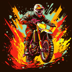 motorcross extreme sport rider with abstract background