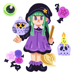 Witch girl cute cartoon