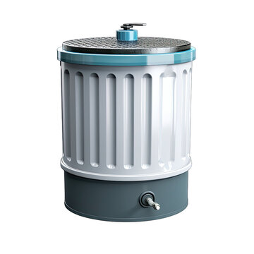 Compact Rainwater Harvesting Unit with Clear Filter Isolated on White