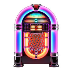 Retro Jukebox with Neon Lights Isolated on White