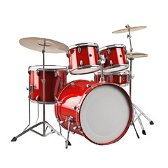 Fototapeta na wymiar Red Drum Set with Silver Hardware Isolated on Transparent Background