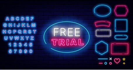 Obraz premium Free trial badge. Geometric frames collection. Surprise for followers, subscribe now. Vector stock illustration