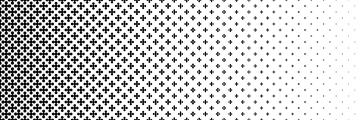 horizontal black halftone of five circles design for pattern and background.