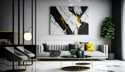 Beautiful interior room with modern sofa and wall art frame beautiful home interior design Generative Ai