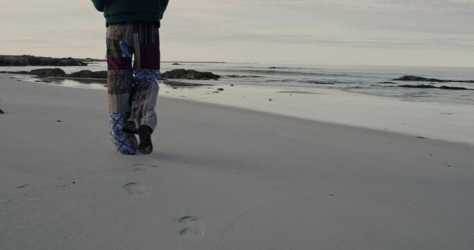 girl walking on the beach, Norway, Lofoten Beach, Gimsoysand