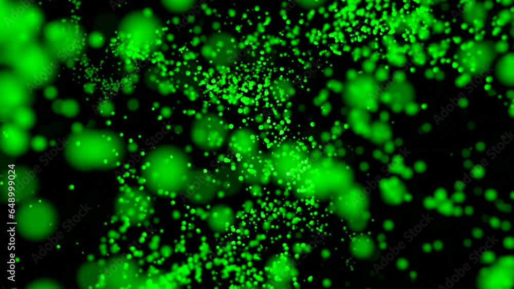 Poster vortex of particles in stream on black background. design. colored particles move in live stream of 