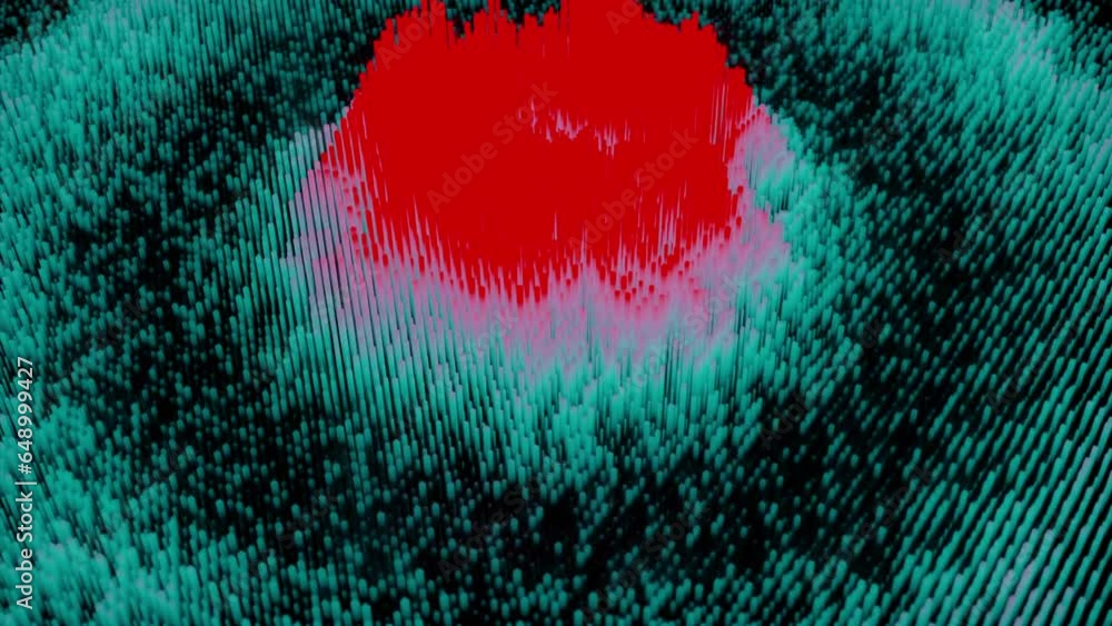 Poster colorful wave streams on surface of cyber texture. design. wave round dots on surface of cyber field