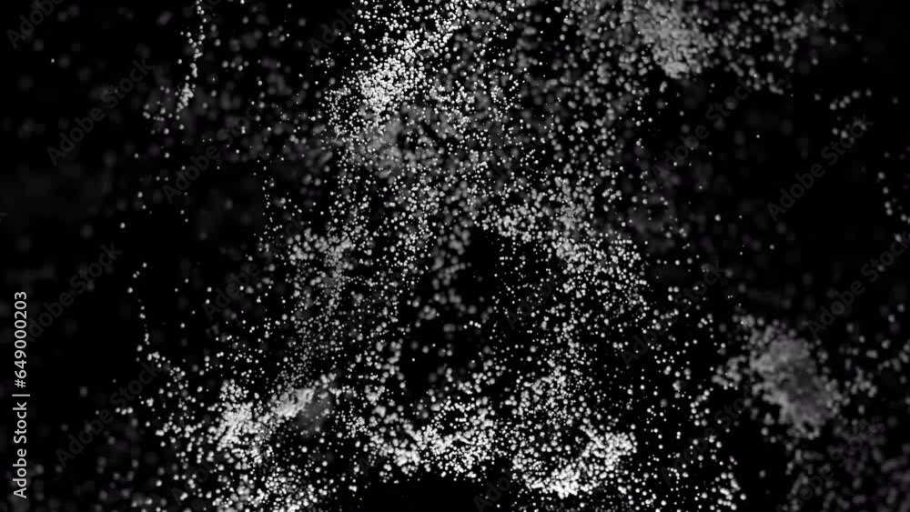 Poster particles move upward in flow. design. vortex flow of small particles on black background. magical v