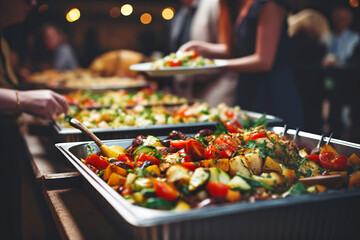 Catering buffet food. Delicious colorful meat and vegetable dishes. Celebration Party - Powered by Adobe