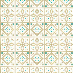 A vibrant white and blue pattern with pops of green accents