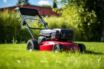 Lawn Care Close-Up: Focus on the Mower and Garden