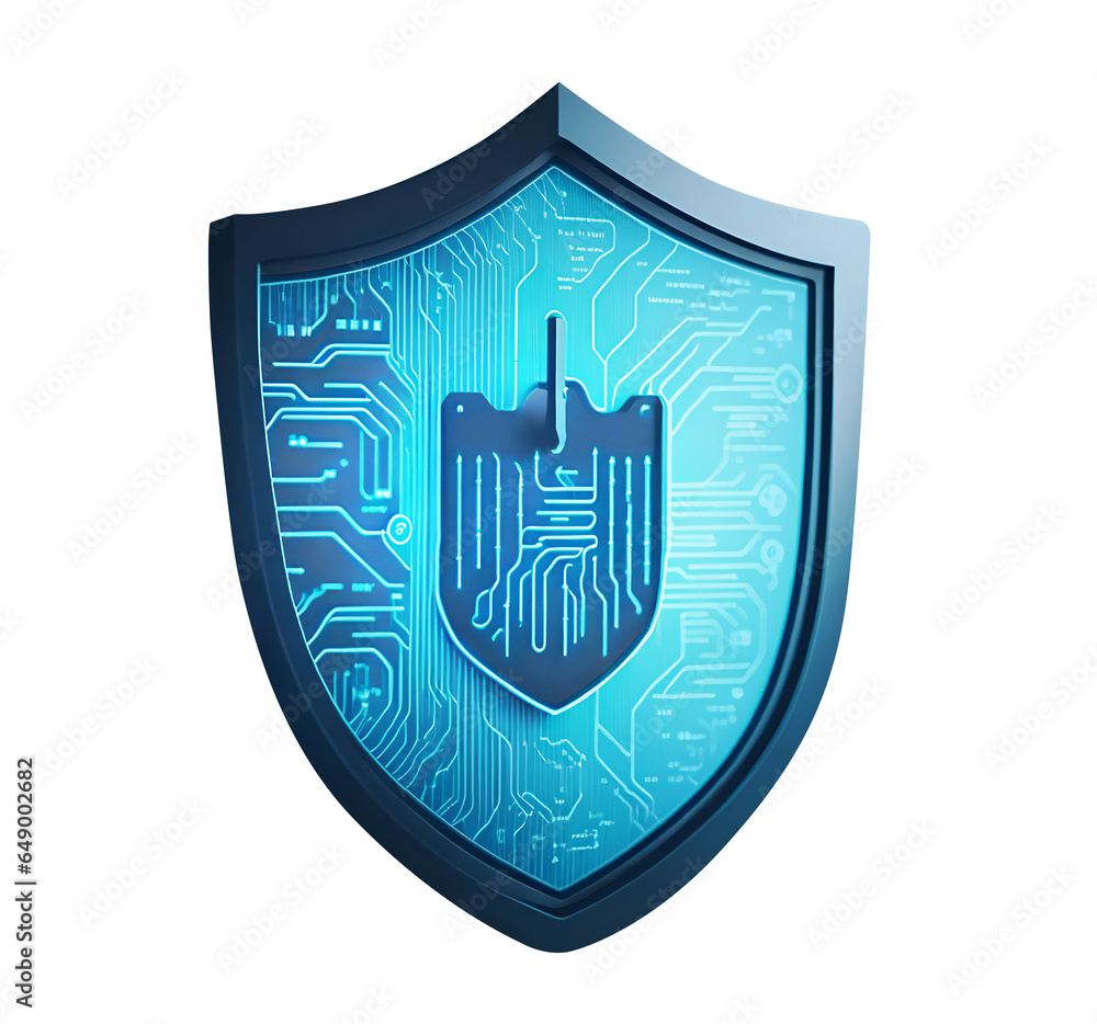 Poster cyber security and data protection of private information. locks of blue shield concept. ai generati
