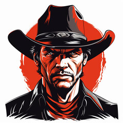 cowboy logo portrait in a red illustration isolated on white