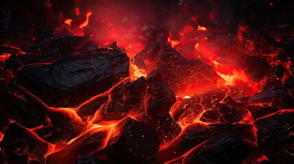 Fototapeta na wymiar Image of hot coals and burning embers, radiating intense heat.