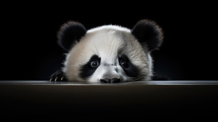 Close-up of a panda's expressive face against a black background.
