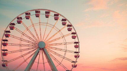 An amusement park image with a majestic Ferris wheel moving.