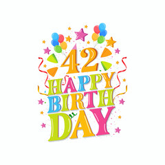 Fototapeta na wymiar 42nd happy birthday logo with balloons, vector illustration design for birthday celebration, greeting card and invitation card.