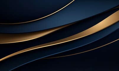 Dynamic abstract wave background with dark blue and gold color. 3D flowing wavy backdrop, for business banner and gaming background