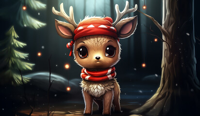 Cute cartoon of a baby deer for illustrations for children. AI Generator 