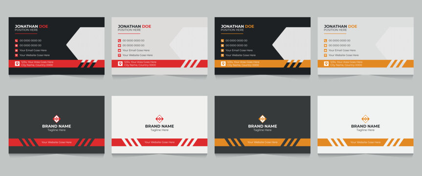Double sided modern business card design, minimal business card template and 4 color variation