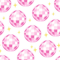 Seamless vector pattern with disco balls and stars. Party, celebration, disco concept