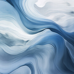 Abstract blue and white paint liquid swirling waves