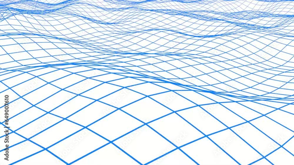 Poster floating blue grid of lines on a white background. abstract screensaver for intro. rendering animati