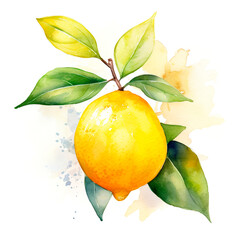 Image of lemon painted in watercolor style with bright colors.