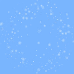 Fototapeta na wymiar Christmas background. White delicate snowflakes on a blue background. New Year's holiday design