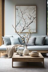 Minimalistic interior with delicate lines and subtle textures that evoke a sense of serenity and contemplation. Generative AI